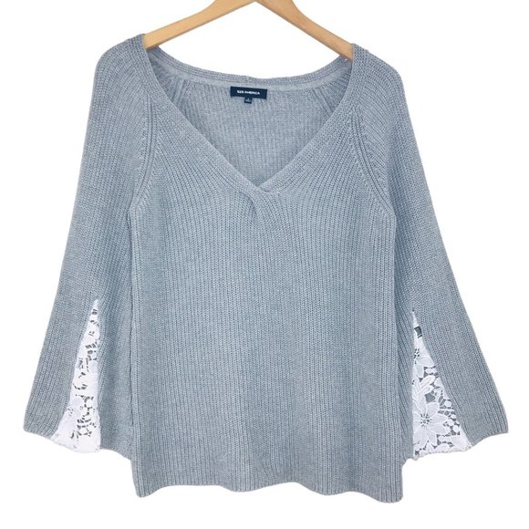 525 America Sweaters - 525 AMERICA Bell Sleeve Sweater Knit Floral Lace Pullover Size Small